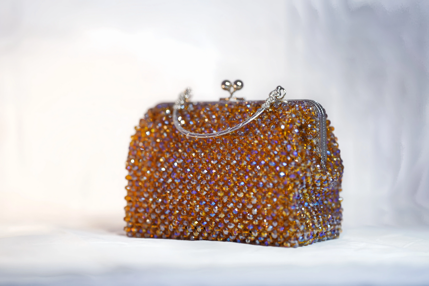 ✨ Amber Elegance – Handmade Beaded Handle Bag