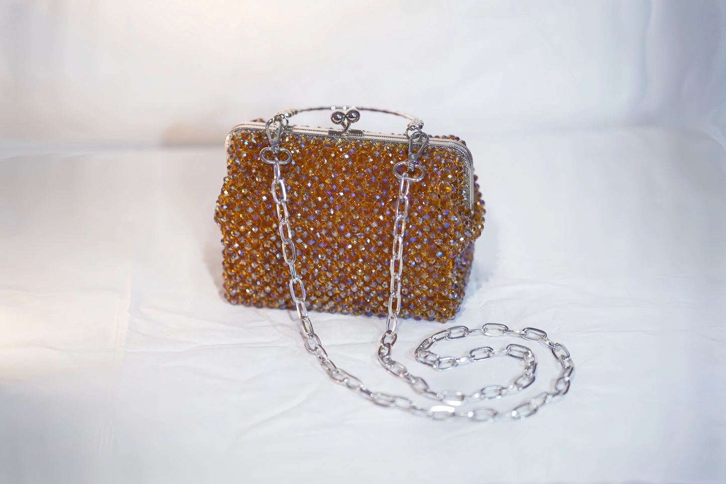 ✨ Amber Elegance – Handmade Beaded Handle Bag
