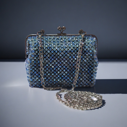 ✨ Handcrafted Crystal Beaded Bag – Blue