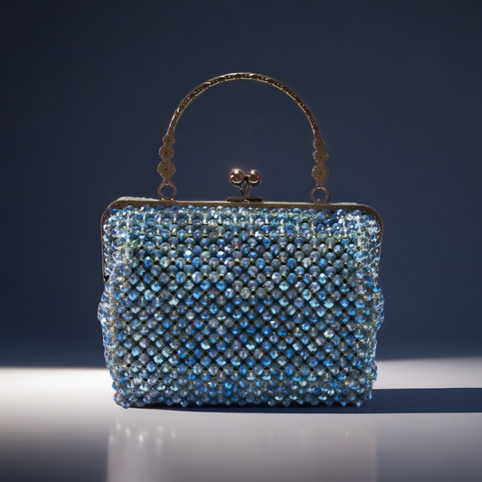 ✨ Handcrafted Crystal Beaded Bag – Blue