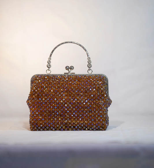 ✨ Amber Elegance – Handmade Beaded Handle Bag