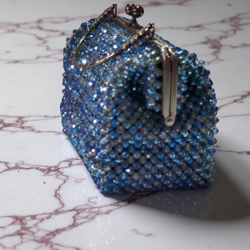 ✨ Handcrafted Crystal Beaded Bag – Blue